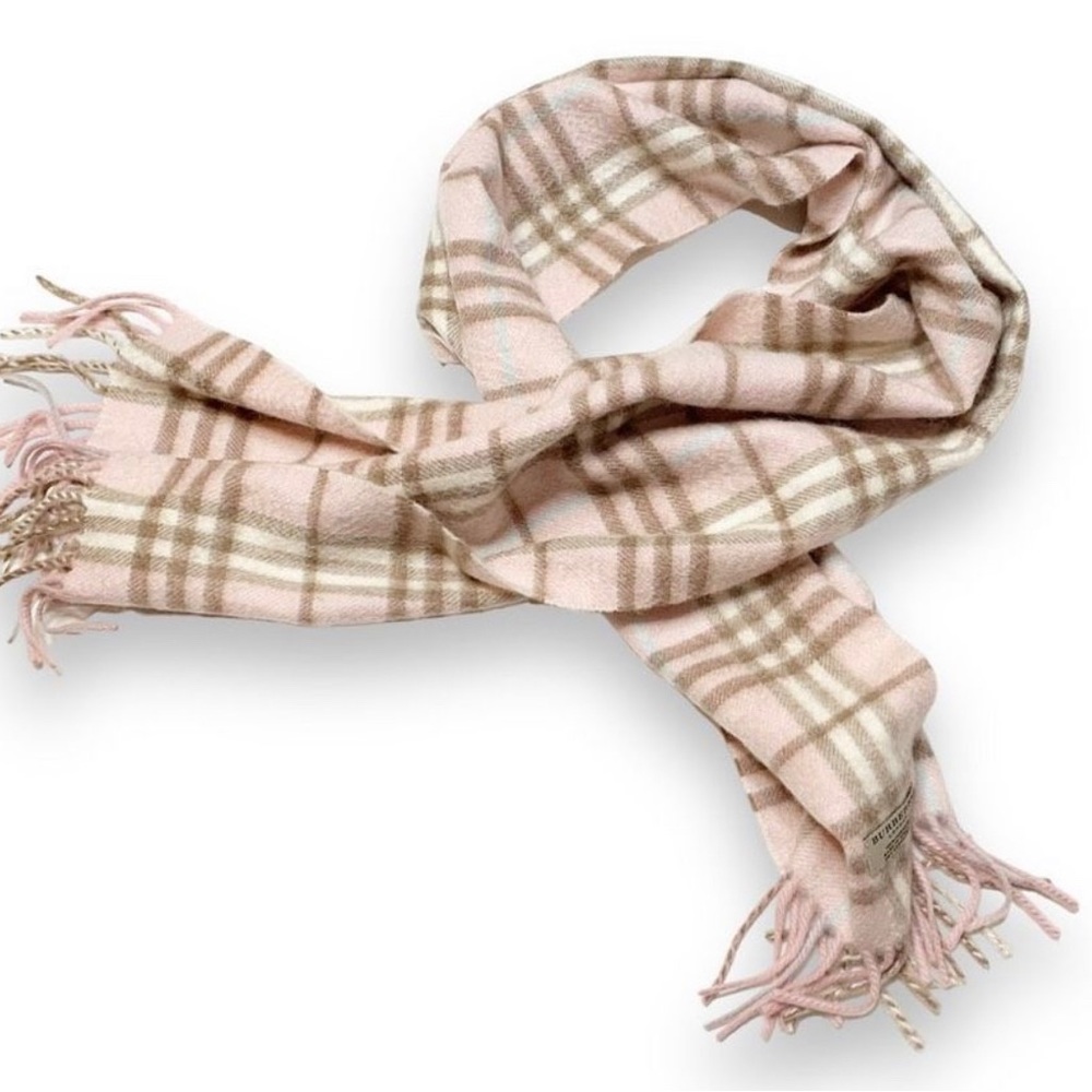 NEW Authentic Burberry 100% Cashmere Pink Nova Check Plaid Fringe Scarf